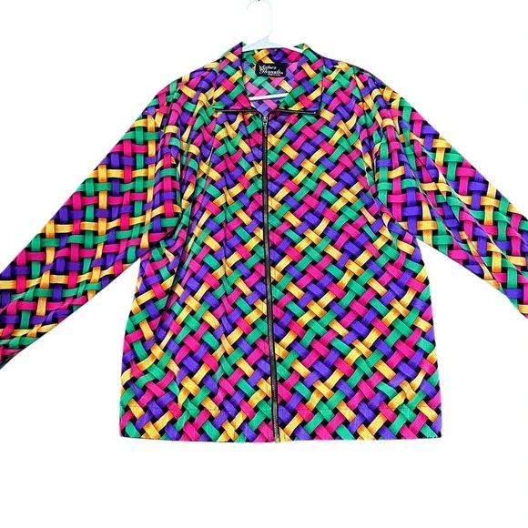 Silver Threads Vintage Woven Geometric Print Jacket Womens Medium Colorful Bold - Picture 2 of 12